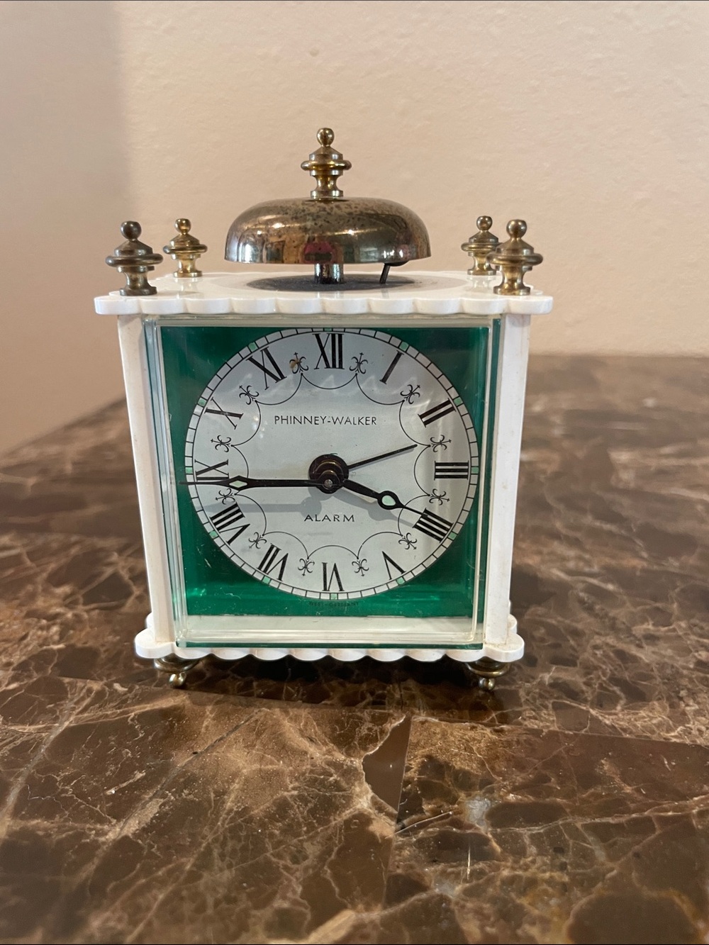 White and Green Vintage-Style Alarm Clock